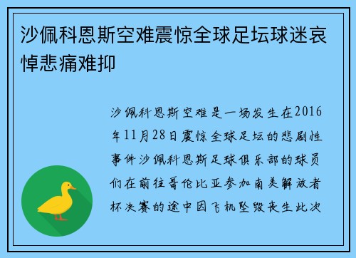 沙佩科恩斯空难震惊全球足坛球迷哀悼悲痛难抑